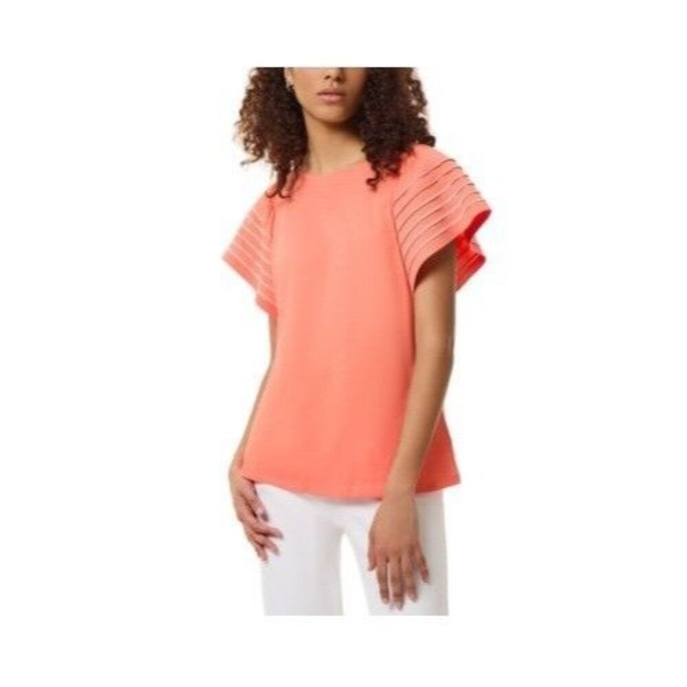 Jones New York Womens M Coral Sun Boat Neck Flutter Sleeve Top NWT CC55